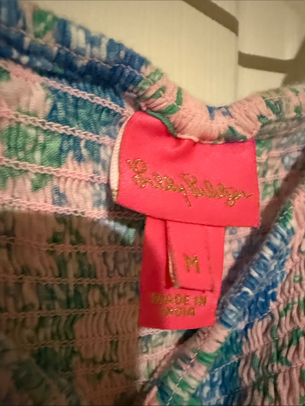 Lilly Pulitzer Pink Floral Smocked Sundress with Blue & Green Print - Picture 2 of 8